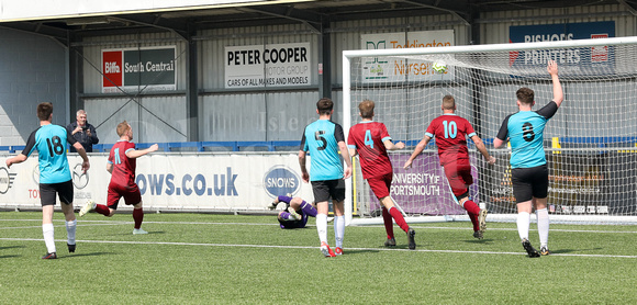 23.4.2022 Pan's Ross Lacey (11) scores with Sam Williams (4) & Ash Gulliver (10) looking on